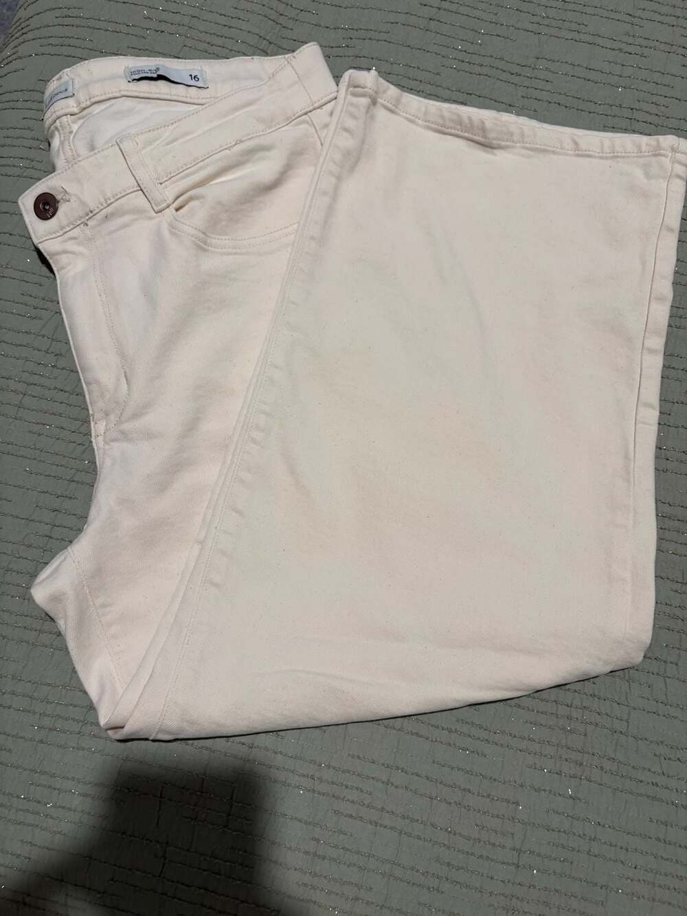 J.Jill Denim High-Rise Full-Leg Crop Jeans Size 16 Ecru Off-White